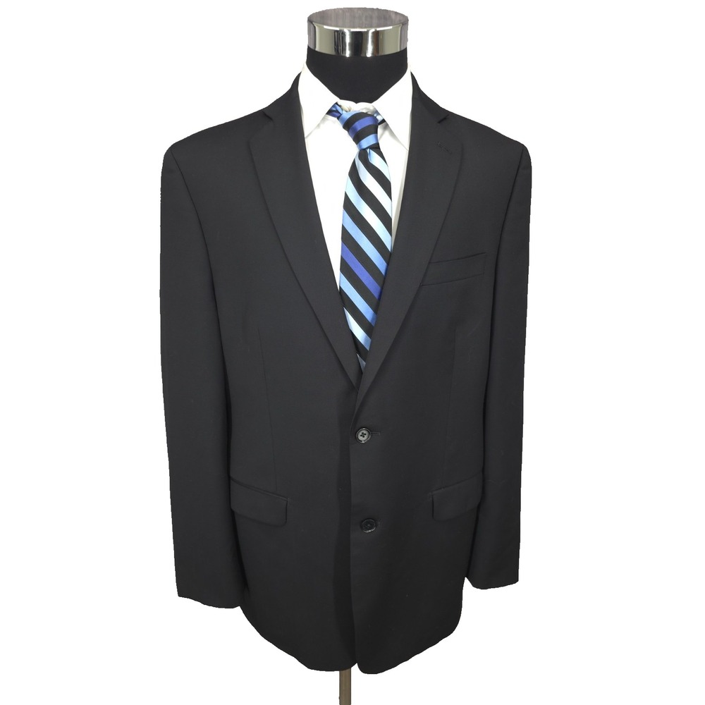DKNY Suit Mens 44L Pants 38x30 Black 2 Button Wool 2 Piece Notch Lapel Vented